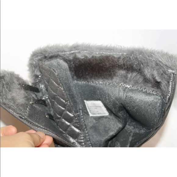 Justice Winter Girl Boots Gray Quilted Studs Zipper Lace Lined Sz 3 Gemstones - Picture 5 of 12